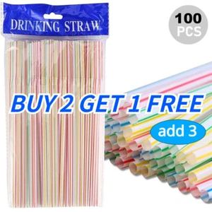 100 x Straws Plastic Bendy Colourful Straws Birthday Wedding Summer Party Drink - Picture 1 of 11