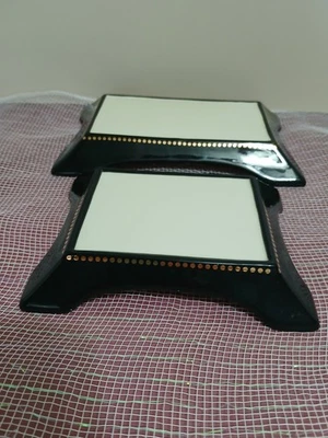 Set of Two Handcrafted Porcelain Display Stands by Mud Pie-Black, Cream & Gold - Image 1 of 4