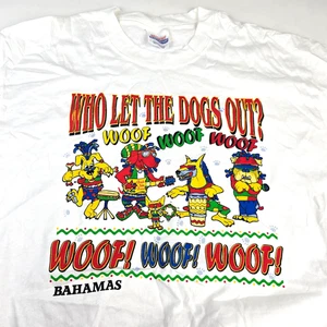 Bahamas Wer lässt die Hunde raus? Woof! Vintage Grafik T-Shirt Medium Hanes weiß - Bild 1 von 13