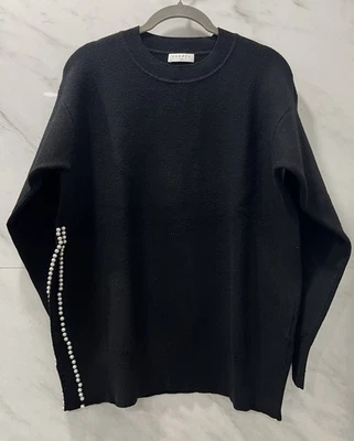 Suéter de punto negro para mujer Sandro diseño perla lateral talla 0 dividido Foto 1 de 4