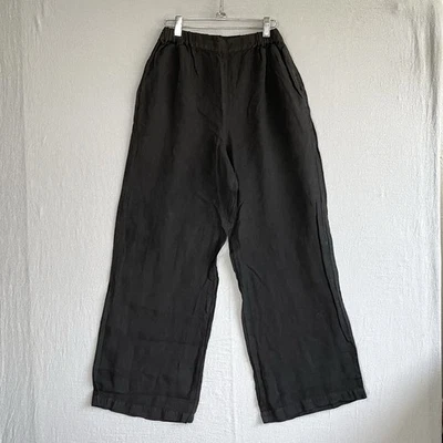 Calça feminina CP Shades M preta pura linho irlandês perna larga bolsos cintura alta - Imagem 1 de 4