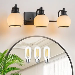 Moderne Badezimmerleuchten mit 3 Lichtern über Spiegel (LED-Lampen enthalten), schwarz... - Bild 1 von 9