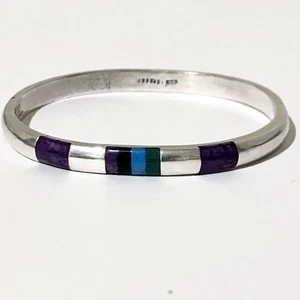Brazalete Brazalete Bisagras Piedras Incrustadas Multicolor México Plata de Ley .925 8.5" - Imagen 1 de 5