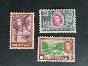 British Honduras stamp KGVI 1938-47 3c 5c & 10c MH - Picture 1 of 2