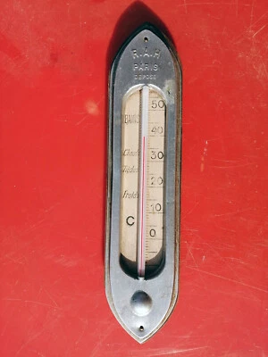 Ancien thermomètre en étain RAH Paris - Photo 1/4