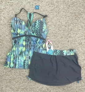 Free Country Ladies 2-Piece Swimsuit Set with Back Straps Tankini + Skort Small - Picture 1 of 21