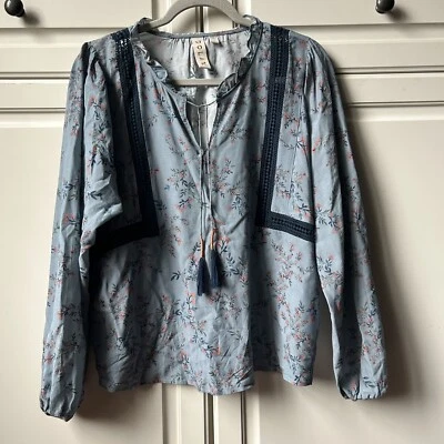 Camisa Dolan Costa Izquierda Blusa Campesina Daly Manga Globo Floral Corbata Frontal Talla S Foto 1 de 4