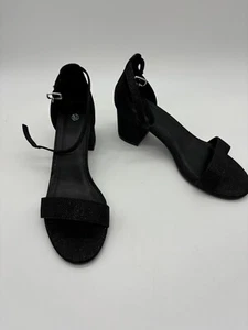 Women Ankle Strap Open Toe Low Block Chunky Heel Sandals Dress Shoes, 6.5, Black - Picture 1 of 5