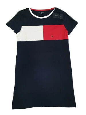 TOMMY HILFIGER Womens T-shirt Dress Flag LOGO Plus size 1X 2X Navy Red Pink - Image 1 of 4