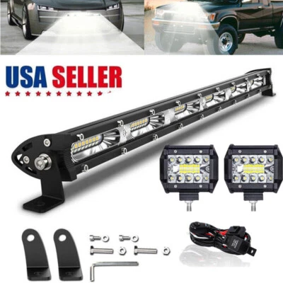 Combo de barra de luz LED de 20 pulgadas + cápsulas todoterreno de 4" para camioneta Jeep SUV + cableado Foto 1 de 4