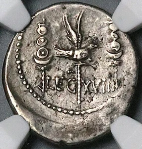 32 BC NGC Ch VF Marc Antony Denarius Legion XVIII Roman Galley (25042001D) - Imagen 1 de 6