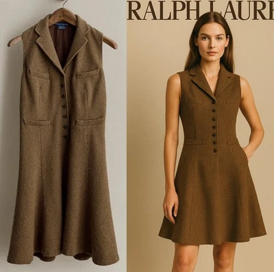 Ralph Lauren Blue Label Vintage Sleeveless Wool Mini Dress 8 Academia Tweed 2007 - Image 1 of 4