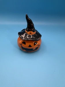 4" Cerámica Jack O'Lantern Calabaza con Sombrero de Bruja Negro Decoración de Halloween - Imagen 1 de 4