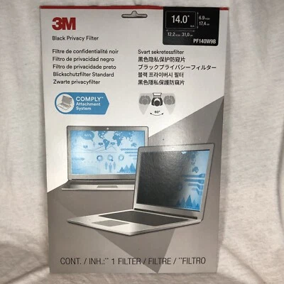 NEW 3M PF140W9B 16:9 Frameless Blackout Privacy Filter for 14" Laptop Widescreen - Image 1 of 3