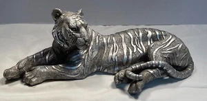 Tiger Skulptur Golden Wildtier Harz Kunst Silber 15X6 cm - Bild 1 von 5