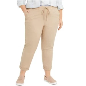 Style & Co Womens Plus 20W Almond Khaki Drawstring Waist Ankle Pants NWT CB72 - Picture 1 of 3