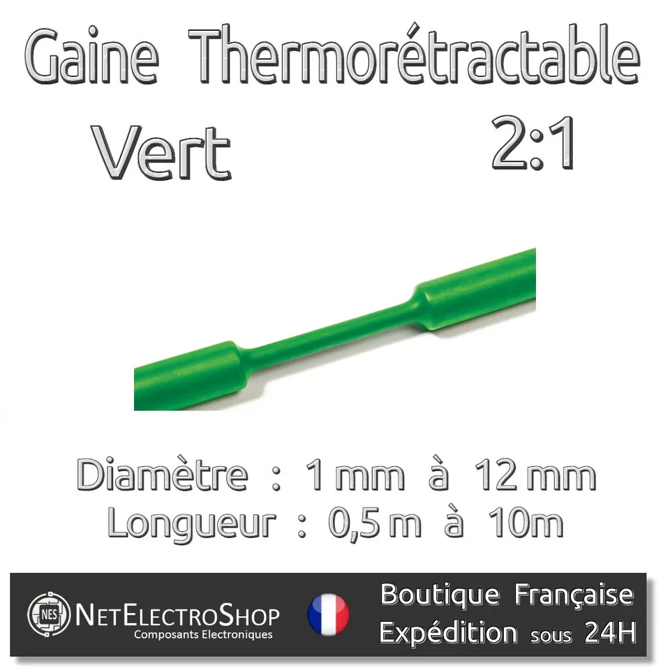 Gaine Thermorétractable - Vert - 2:1 - Diamétre au choix : 1 mm à 12 mm