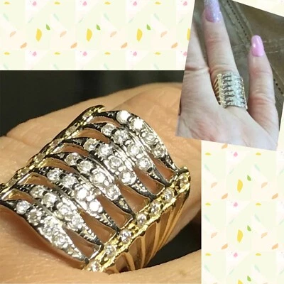 Sale GOLd Multi ring semanario stack Wide 10k solid oro her size 7.5 ask 6 7 8 9 - Image 1 of 4