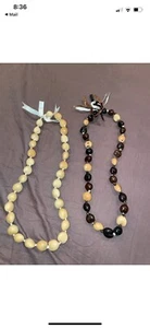 Set of 2 Kukui Nut Shell Lei Necklace Each Hawaiian Wedding Graduation Luau 34” - Picture 1 of 2