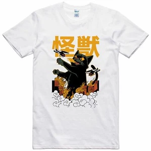 Mens Funny T-Shirt Kaiju Cat Retro Design Regular Fit 100% Cotton Tee - Picture 1 of 1