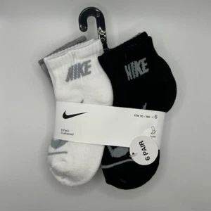 Nike Kids Cushioned Ankle Socks 6-Pack Size 4-5 (7C-10C) White/Grey/Black NWT - Picture 1 of 3
