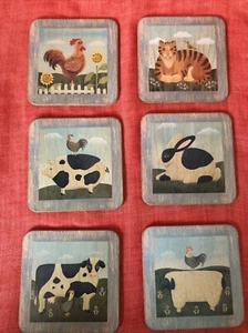 Pimpernel Farm Animals Cork Coaster Set of 6 England Used - Picture 1 of 8