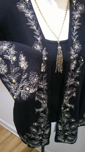 St John 10 M black embellished pant suit paillettes embroidered  crystals - Picture 1 of 7
