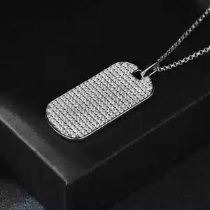 2Ct Round Cut Lab-Created Diamond Dog Tag Men's Pendant 14k White Gold Plated - Picture 1 of 1