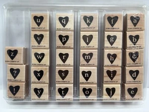Vtg Brand NEW Stampin Up' ALPHAHEARTS Wood Rubber Stamp Set Of 28 Alphabet Love - Picture 1 of 2