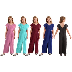 Kids Girls Jumpsuit Prom Rompers Pageant Overalls High Waist Bodysuit Communion - Picture 1 of 60