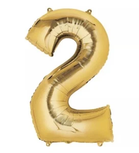 16" inch Number “2” Gold Large Number Foil Balloon Party Birthday Wedding - Picture 1 of 2