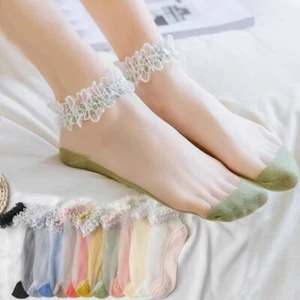 Women Ultrathin Transparent Beautiful Crystal Silk Lace Elastic Short Sock US - Picture 1 of 31