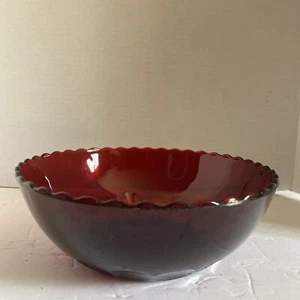 Anchor Hocking Royal Ruby Scalloped Edge Round Serving Bowl 8 1/2” Large Vintage - Picture 1 of 3