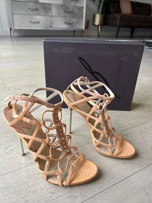 Brian Atwood 裸色粉色皮革绑带后跟,全新带盒 8.5 码 — 第 1/4 张图片