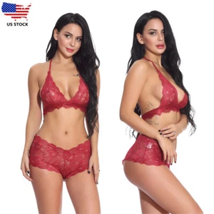 Women's Sexy Lingerie Set Bra&panties Babydoll Lace Sheer Underwear Sleepwear - Picture 1 of 13