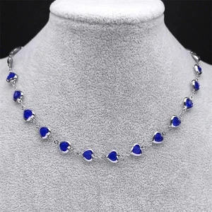 Coquette Blue Heart Necklace & Bracelet Set Silver Trendy Aesthetic Jewelry Gift - Picture 1 of 8