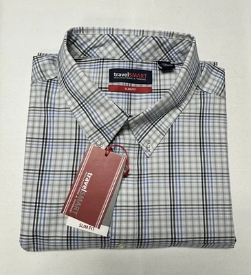 Camisa de viaje inteligente Roundtree Yorke para hombre delgada XXL/2XL manga corta fácil cuidado gris Foto 1 de 4