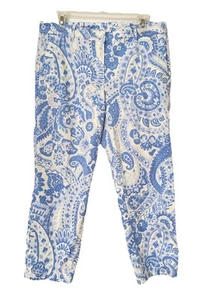 Talbots Blue/White Paisley Weekend Chino Cropped Relaxed Pants Sz 8 - Picture 1 of 6