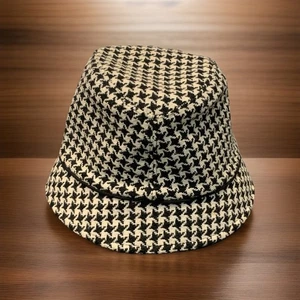 Sombrero cubo pata de gallo Ann Taylor Loft negro y marfil mezcla de lana - Imagen 1 de 7