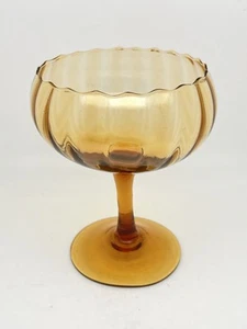 Vintage Empoli Art Glass Compote Bowl Amber MCM Hand Blown Italian 6.75” Tall - Picture 1 of 11