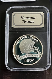 👀 🔥 MONEDA DE FÚTBOL AMERICANO DE LA NFL HOUSTON TEXANS LINGOTES DE PLATA 1 T OZ .999 plata fina 🔥 - Imagen 1 de 5