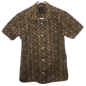 QUIKSILVER Boys Sz 14 Black & Beige Tribal Print Hawaiian Aloha Cotton Shirt - Picture 1 of 3