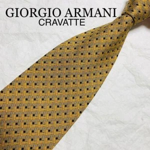 Giorgio Armani Authentic Men Tie Necktie Silk Square Dot Pattern Yellow No Box - Picture 1 of 9