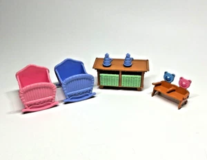Fisher Price Loving Family NURSERY SET Dollhouse Twins Cradle Blue Pink Bench - Picture 1 of 12