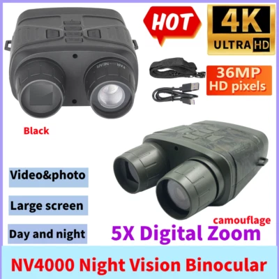 NV4000 4K 5x Digital Zoom Night Vision Telescope Infrared Binocular USB IR LED - Image 1 of 4