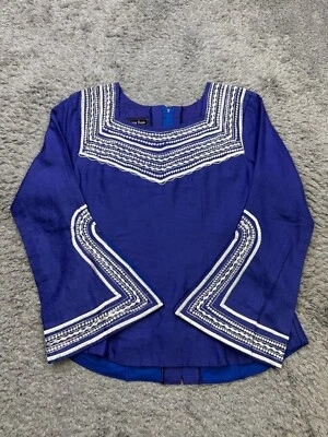 Chaqueta Afrique Nana Mujer 10 Azul Real Bordada Acampanada Manga Abertura Túnica Top Foto 1 de 4