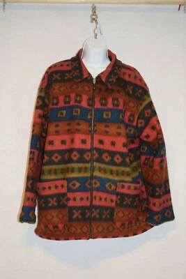 Womens Medium NY Lined Fleece Multi Color Jacket Red Zip Front 2 Pockets MEDIUM - Image 1 of 4