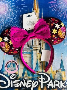 2025 Disney Parks Epcot Mexico Showcase Burgundy Minnie Mouse Ears Headband NEW - Picture 1 of 3