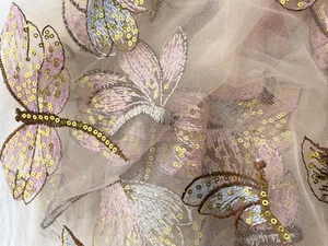 Glitter Sequins Dragonfly Lace Tulle Fabric,Embroidery Lace Fabric,Soft Mesh Tul - Picture 1 of 8
