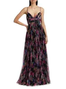 ML Monique Lhuillier Black Starry Rose Yvonne Mesh Gown Size 14 $645 - Picture 1 of 4